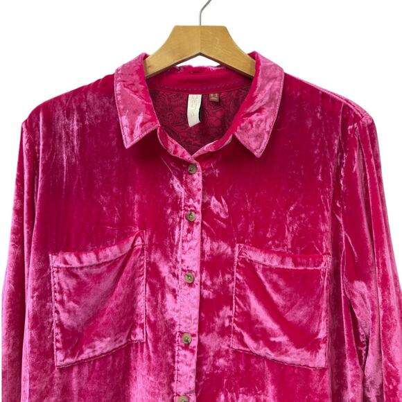 Anthropologie Pilcro Velvet Button Down Shirt in Hot Pink Size 12 - Picture 5 of 7